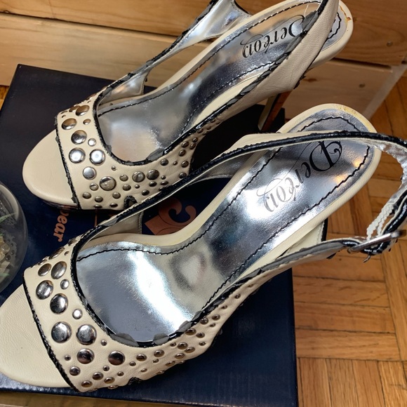 BEYONCÉ DEREON STUDDED CREAM HIGH HEELS - Picture 2 of 9